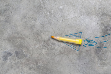 Back to school concept. rocket made from pencils, crayons and chalks