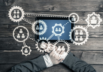 Concept of teamworking and connection with gears mechanism and t