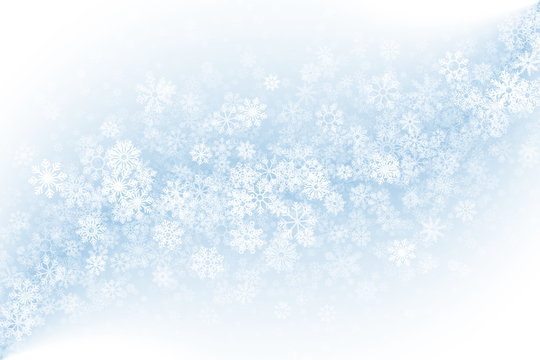 Vector Blank Winter Background. Frost Effect on Glass with Realistic Snowflakes Overlay on Light Blue Backdrop. Merry Christmas Abstract Illustration