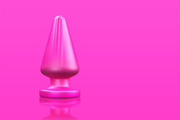 Butt anal plug sex toys on fuchsia background. 3D illustration.