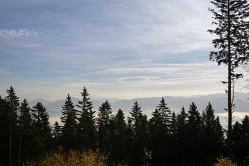 View from mountains with cloudy inversion below. Slovakia