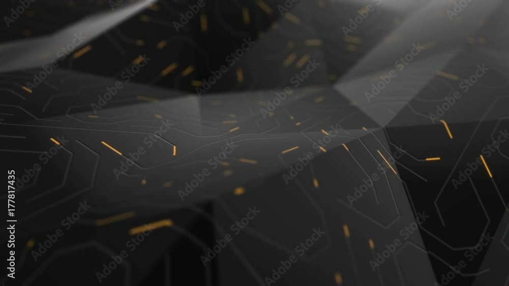 Poster Abstract circuit board futuristic background. Server computer code processing technology with bokeh. 3D Illustration/rendering circuit board.
