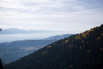 View from mountains with cloudy inversion below. Slovakia