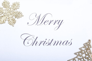 Text merry christmas on paper with gold decoration