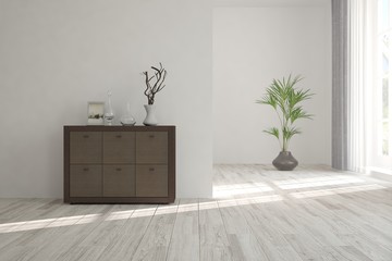 White empty room. Scandinavian interior design. 3D illustration