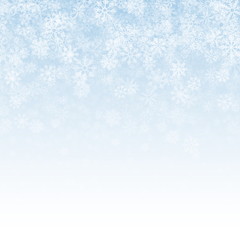 Falling Snow Effect with Realistic Vector Snowflakes Overlay on Light Blue Background. Christmas Holiday Winter Frozen Ice 3D Illustration