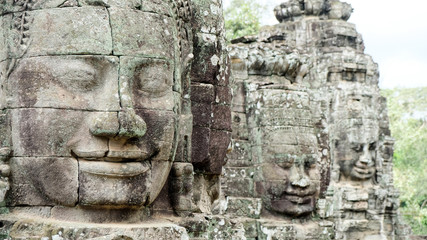 3 Faces of Bayon Temple at Angkor Thom, Siem Reap, Cambia