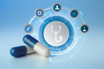 Hand drawn icon of business, multimedia and technology in interaction with a people