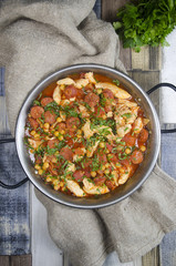 Chicken, chorizo and chickpea stew