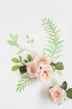 Roses on painted ferm leaf