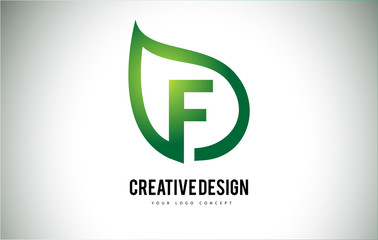 F Leaf Logo Letter Design with Green Leaf Outline