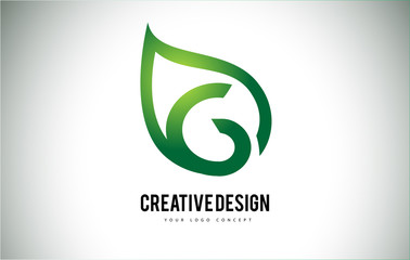 G Leaf Logo Letter Design with Green Leaf Outline