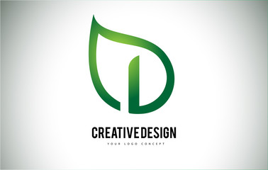 I Leaf Logo Letter Design with Green Leaf Outline