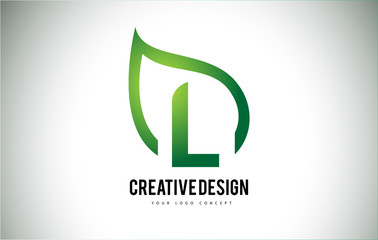 L Leaf Logo Letter Design with Green Leaf Outline