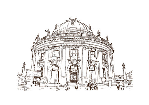 recommend clip art: Hand drawn sketch of Berlin, Germany Museum Island in vector illustration.