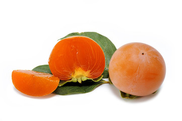 Fresh persimmons on white background