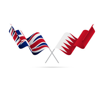 Great Britain and Bahrain flags. Crossed flags. Vector illustration.