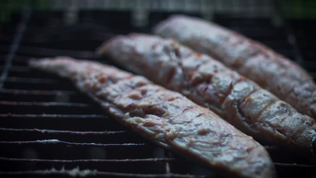 4k Grill Cooking Barbecue Fish on Fire