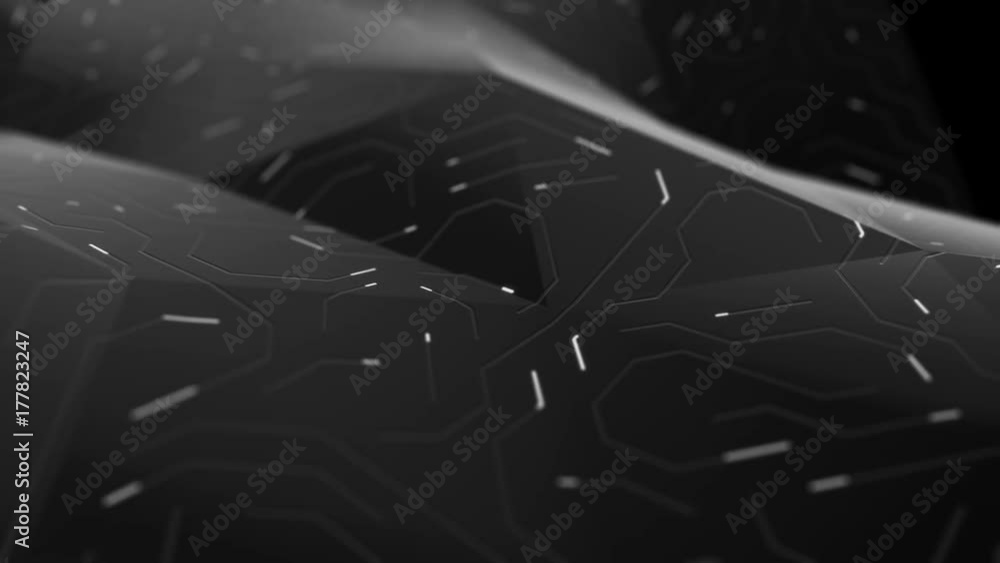 Poster Abstract circuit board futuristic background. Server computer code processing technology with bokeh. 3D Illustration/rendering circuit board.