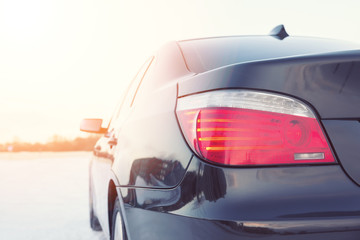 Close up of car tires on the winter road