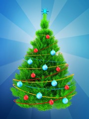 3d neon green Christmas tree over blue