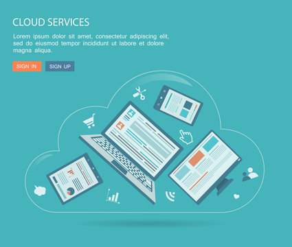 Flat illustration. Cloud services concept