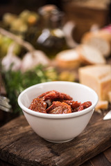 Dried tomatos in olive oil ,spanish tapa bar food
