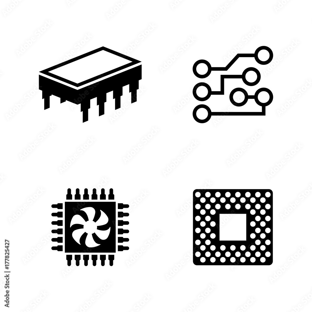 Aufkleber computer chips. simple related vector icons set for video, mobile apps, web sites, print projects an