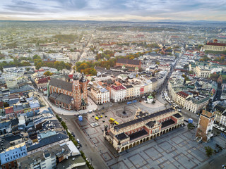 Naklejka premium Beautiful historic market square at sunrise, Krakow, Poland