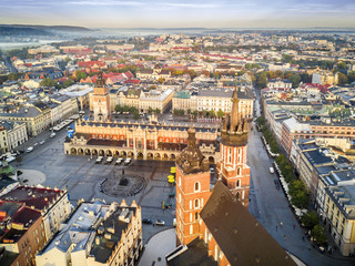 Fototapeta premium Beautiful historic market square at sunrise, Krakow, Poland