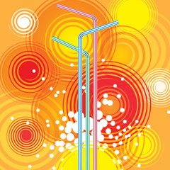 Party background.  Yellow red spirals and a cocktail. Party background.  Yellow red spirals and a cocktail straws.