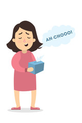 Isolated sneezing woman.