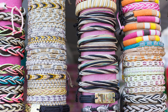 Different bracelets in street store