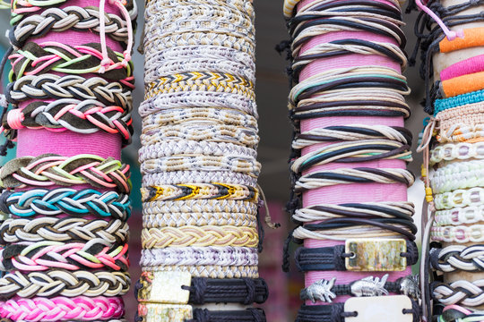 Bright bracelets in street store