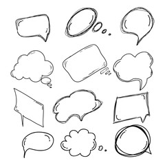 set of handdrawn doodle boobles for your text. design for comics Speech situation phrases with a black pencil. Vector illustration