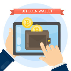 Man with bitcoin wallet.