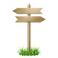 Wooden signboard in a grass.