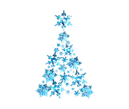 Abstract blue watercolor christmas tree, vector illustration