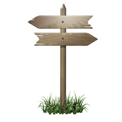 Wooden signboard in a grass.
