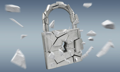 Fototapeta na wymiar Broken padlock security 3D rendering