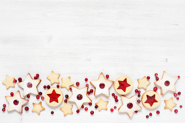 Background with traditional Linzer cookies