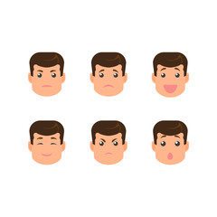 vecotr flat cartoon male young doctor character faces with different emotions creation set. Isolated illustration on a white background. Do-it-yourself elements for your design