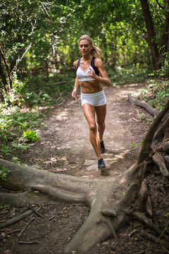 Woman Running In The Forrest