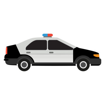 Police car automobile on white background. Official ground transport.