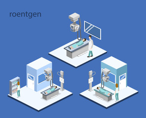 Isometric 3D vector illustration roentgen x-ray study.