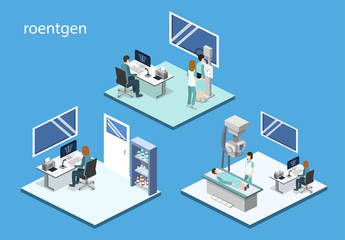 Isometric 3D vector illustration roentgen x-ray study.