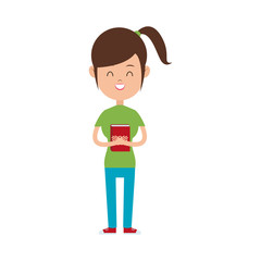happy girl holding book icon image vector illustration design 