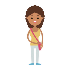 student carrying bag happy female with dark skin and curly hair cartoon icon image vector illustration design 