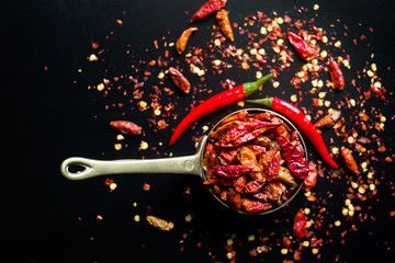 Hot Red Chilli Chillies pepper, dried and crushed. 