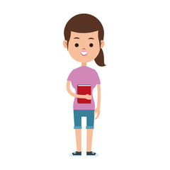 happy girl holding book icon image vector illustration design 